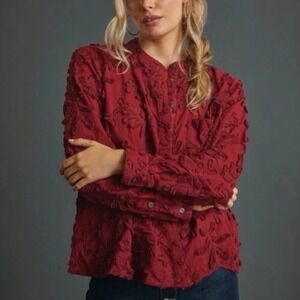 Pilcro by Anthropologie The Whitney Textured Trapeze Buttondown Size S Raspberry